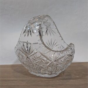 Vintage 1980 Echt Bleikrist West Germany Etched Crystal Basket Heavy Decor Glass